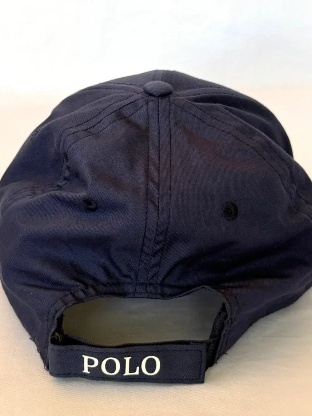 POLO RALPH LAUREN CAP HAT NAVY BLUE PONY SPELLOUT LOGO PRINT STRAPBACK MENS OS